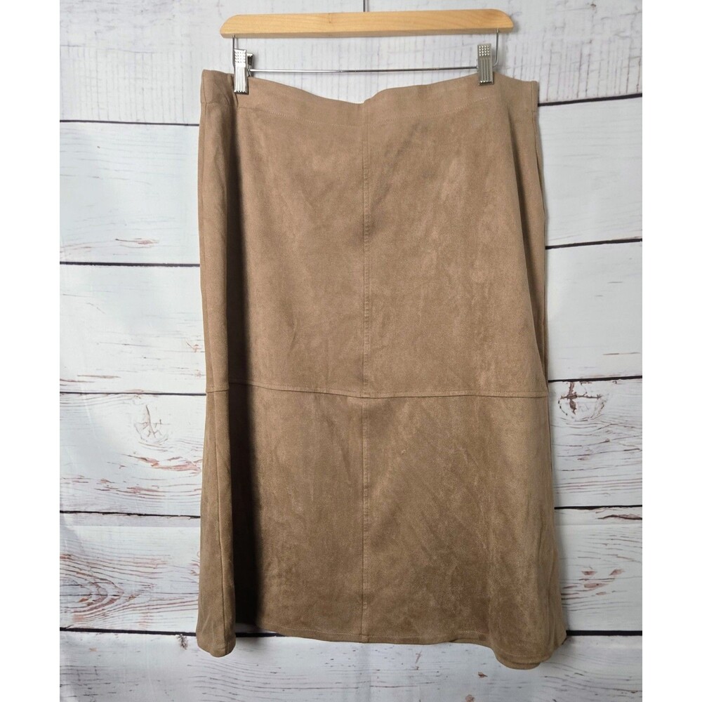 John Paul Richard Womens Skirt Large Camel Brown Faux Suede Midi A- Line Chic